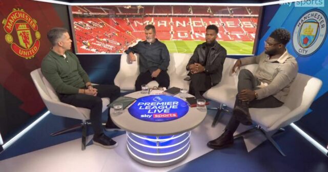 Roy Keane spolu s Danielom Sturridgeom a Micahom Richardsom na Sky Sports.