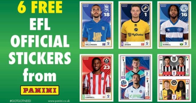 ŠESŤ OFICIÁLNYCH NÁLEPOK EFL ZDARMA od Panini | Futbal | Šport
