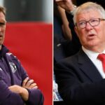 MANCHESTER, ANGLICKO - 1. NOVEMBRA: Manažér Sir Alex Ferguson a Darren Fletcher z Manchestru United hovoria počas tlačovej konferencie pred zápasom C skupiny Ligy majstrov UEFA proti FC Otelul Galati na Old Trafford 1. novembra 2011 v Manchestri v Anglicku. (Foto: Clint Hughes/Getty Images)