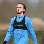 James Maddison z Tottenhamu Hotspur sa pozerá počas tréningu v Tottenham Hotspur Training Center 8. decembra 2025 v Enfielde v Anglicku