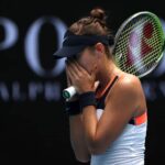 Silueta von Belinda Bencic SUI, Profil, von der Seite, Australian Open 2023, Melbourne Park, Melbourne, Victoria, Austrália. *** Silueta Belindy Bencic SUI, profil, zboku, Australian Open 2023, Melbourne Park, Melbourne, Victoria, Austrália Copyright: xJuergenxHasenkopfx