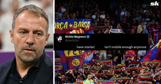 L to R: Hansi Flick and Barcelona fans (All images sourced from Getty and X/@roxrichie)