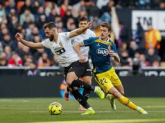 Valencia vyhrala bitku úderov s Espanyolom Valencia CF-RCD Espanyol: Hugo Duro oslavuje.