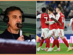 Viktor Gyokeres z Arsenalu porazil Garyho Nevilla Viktor Gyokeres v akcii za Arsenal proti Liverpoolu