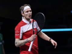 Alexander Bublík reaguje po tom, čo sa posunul na úroveň Carlosa Alcaraza na zozname ATP 2026 Foto od Bas CZERWINSKI / ANP / AFP cez Getty Images