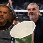 Hlavný tréner Tottenhamu Hotspur Ange Postecoglou reaguje po zápase Premier League medzi Tottenham Hotspur FC a Brighton & Hove Albion FC na...