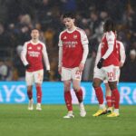 Arsenal vyzerá skľúčene po záverečnom hvizde proti Wolves v Molineux