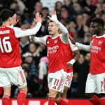 Gabriel Martinelli z Arsenalu oslavuje