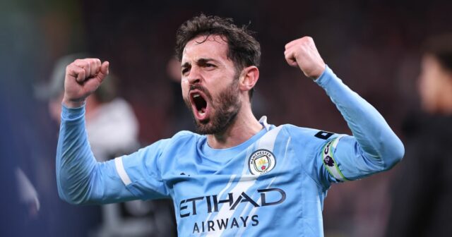 Bernardo Silva z Manchestru City oslavuje počas zápasu Premier League medzi Liverpoolom a Manchestrom City na Anfielde 8. februára 2026 v Liverpoole v Spojenom kráľovstve.