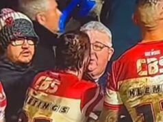 Bývalá hviezda NRL bola prichytená pri škaredej hádke s fanúšikom, pretože sa bál o bezpečnosť svojej malej dcéry Hastings konfrontoval člena davu, ktorý neskôr po incidente opustil štadión