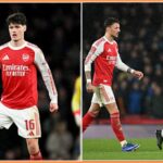 Christian Norgaard z Arsenalu beží s loptou počas zápasu štvrtého kola Emirates FA Cup medzi Arsenalom a Wigan Athletic 15. februára...