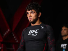 ‚Dagestani Mikey‘ Musumeci dostal nohu na UFC BJJ 5, Fonacier zaznamenáva najrýchlejšiu ponorku LAS VEGAS, NEVADA – 12. FEBRUÁRA: Nicholas Meregali reaguje po víťazstve proti Nicholasovi Maglicicovi v zápase ťažkej váhy počas podujatia UFC BJJ 5 na Meta APEX 12. februára 2026 v Las Vegas, Nevada.
