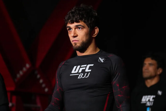 LAS VEGAS, NEVADA – 12. FEBRUÁRA: Nicholas Meregali reaguje po víťazstve proti Nicholasovi Maglicicovi v zápase ťažkej váhy počas podujatia UFC BJJ 5 na Meta APEX 12. februára 2026 v Las Vegas, Nevada.