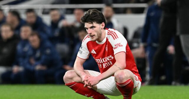 Declan Rice počas víťazstva Arsenalu nad Tottenhamom Hotspur