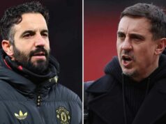 Gary Neville kritizuje Rubena Amorima za zaobchádzanie s hviezdou Man Utd, ktorá „nedostala šancu“ MANCHESTER, ANGLICKO – 30. DECEMBRA: Hlavný tréner/manažér Manchestru United Ruben Amorim počas zápasu Premier League medzi Manchestrom United a Wolverhampton Wanderers na Old Trafford 30. decembra 2025 v anglickom Manchestri. (Foto: Robbie Jay Barratt - AMA/Getty Images)