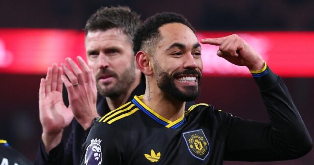 Matheus Cunha z Manchestru United oslavuje 