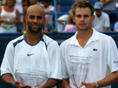 James Blake hravo bodne bývalého rivala a nového tenisového kolegu ESPN Andyho Roddicka James Blake hravo bodne bývalého rivala a nového tenisového kolegu ESPN Andyho Roddicka