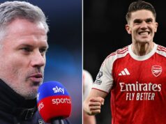 Jamie Carragher zmenil svoju melódiu na Viktora Gyokeresa po tom, čo povedal Arsenalu, aby odhodil útočníka Viktor Gyokeres oslavuje