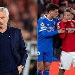 Rozhodca Francois Letexier sa háda s Gianlucom Prestiannim z Benficy, Rafom Silvom z Benficy, Nicolasom Otamendim z Benficy, Fredrikom Aursnesom z Benficy...