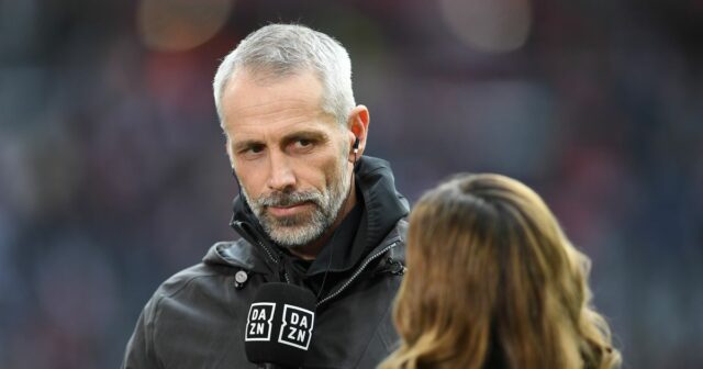 Marco Rose, hlavný tréner RB Lipsko, hovorí pre DAZN pred zápasom Bundesligy medzi RB Lipsko a 1. FC Heidenheim 1846 v Red Bull Arene 23. februára 2025 v Lipsku, Nemecko