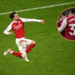 Martin Zubimendi z Arsenalu oslavuje prvý gól svojho tímu počas zápasu Premier League medzi Arsenalom a Sunderlandom na ihrisku Emirates...