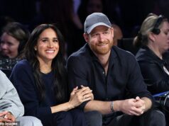 Meghan Markle sa zútulňuje k princovi Harrymu, keď si cez víkend na Valentína užívajú rande na dvore v Zápase hviezd NBA Meghan Markle a princ Harry ukradli pozornosť nedeľňajšieho zápasu hviezd NBA