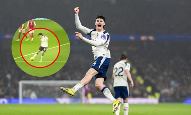 Na záberoch fanúšikov je vidieť, ako Archie Grey vyráža loptu priamo na fanúšikov Arsenalu
