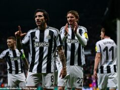 Newcastle 3-2 Qarabag (9-3 agg): Straky stúpajú do Ligy majstrov posledných 16 rokov vôbec prvýkrát po jazde proti figurínam Azerbajdžanu Sandro Tonali strelil prvý gól Newcastlu pri výhre 3:2 nad Qarabagom