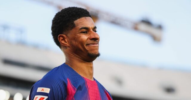 Marcus Rashford počas zápasu LaLiga EA Sports medzi FC Barcelona a RCD Mallorca na Spotify Camp Nou.
