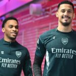 urrien Timber a William Saliba počas tréningu Arsenalu