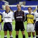 20. apríla 1999: Les Ferdinand, Steffen Iversen, Ian Walker, Stephen Carr a Sol Campbell na predstavení novej súpravy Adidas Tottenham Hotspur na White Hart Lane v Londýne.  Povinný kredit: Graham Chadwick /Allsport