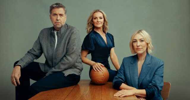 Na snímke Gabby Logan, Mark Chapman a Kelly Cates