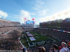 Super Bowl LX prebieha v San Franciscu, keď sa Seattle Seahawks postaví proti New England Patriots vo finále sezóny NFL Tisíce fanúšikov sa zišli do Santa Clary v Kalifornii na nedeľný Super Bowl LX