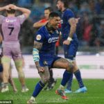 Monty Ioane oslavuje, keď zaznie záverečný hvizd v významný deň otvorenia pre Taliansko