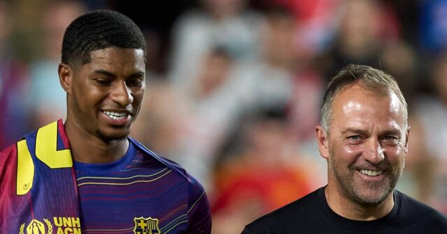 Vysnívaný prestup Marcusa Rashforda do Barcelony je ohrozený, pretože návrat Marcus Rashford z FC Barcelona komunikuje s hlavným trénerom Hansim Flickom pred zápasom LaLiga EA Sports medzi Rayo Vallecano de Madrid a FC Barcelona na Estadio de Vallecas.