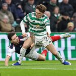 Cieľ Nottingham Forest Arne Engels pomáha svojmu tímu k víťazstvu 2:0 nad Falkirkom v Celtic Parku