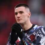 Benjamin Sesko počas zápasu Premier League medzi Manchestrom United a Crystal Palace na Old Trafford.