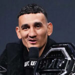 LAS VEGAS, NEVADA – 13. apríla: Max Holloway reaguje na jeho knokaut Justina Gaethjeho v majstrovskom zápase BMF počas podujatia UFC 300 v T-Mobile Arene 13. apríla 2024 v Las Vegas v Nevade. (Foto: Jeff Bottari/Zuffa LLC cez Getty Images)