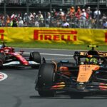 Vozidlo McLaren a Ferrari F1 na trati