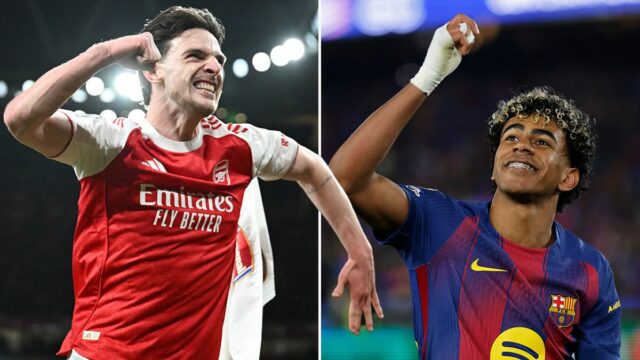 Barcelonský hráč Lamine Yamal oslavuje skórovanie z pokutového kopu, tretí gól jeho tímu počas 16. kola Ligy majstrov, druhého futbalového zápasu medzi FC Barcelona a Newcastle United FC v Barcelone, Španielsko, streda 18. marca 2026