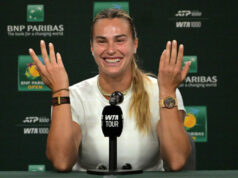 Aryna Sabalenka predvádza masívny zásnubný prsteň s veselým tancom Indian Wells 31. januára 2026; Melbourne, Viktória, Austrália; Aryna Sabalenka v akcii proti Elene Rybakinovej z Kazachstanu vo finále ženskej dvojhry na Australian Open v Rod Laver Arene v Melbourne Parku. Povinný kredit: Mike Frey-Imagn Images