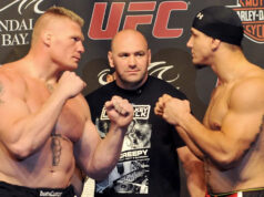 Brock Lesnar z WWE si spomína na preniknutie do UFC prvým bojom proti Frankovi Mirovi Brock Lesnar a Dana White