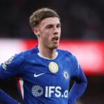 Cole Palmer z Chelsea reaguje počas zápasu Premier League medzi Arsenalom a Chelsea na Emirates Stadium 1. marca 2026 v Londýne v Spojenom kráľovstve.