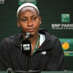 3. marca 2026; Indian Wells, CA, USA; Coco Gauff (USA) hovorí pre médiá na tlačovej konferencii počas BNP Paribas Open v Indian Wells Tennis Garden. Povinný kredit: Jayne Kamin-Oncea-Imagn Images