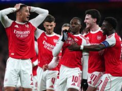 Ďalších päť zápasov Arsenalu v porovnaní s Man City pred finále Carabao Cupu Eberechi Eze z Arsenalu oslavuje