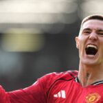 Benjamin Sesko oslavuje zápis do streleckej listiny