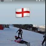 John Terry (na podlahe s vlajkou Anglicka) spadol na zjazdovku po náročnom dni pitia v luxusnom rezorte Courchevel.