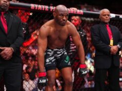 Kamaru Usman reaguje na návrh zápasiť s Bo Nickalom v RAF Autor fotografie Chris Unger/Zuffa LLC