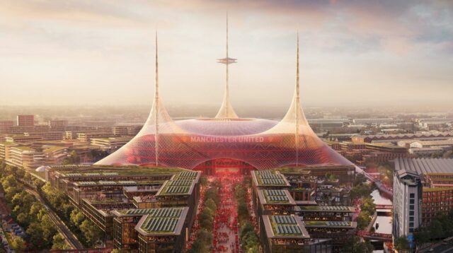 Celkový pohľad na navrhovaný nový štadión Man Utd 