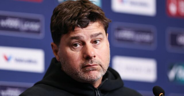 Hlavný tréner Spojených štátov Mauricio Pochettino hovorí pre médiá počas tlačovej konferencie pred zápasom o tretie miesto proti Kanade v rámci Ligy národov CONCACAF na štadióne SoFi 22. marca 2025 v Inglewoode v Kalifornii. 